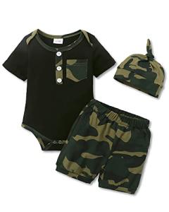 Baby Boy Clothes Newborn Outfits Summer Romper Letter Print Short Sleeve Infant Set 3PCS from 