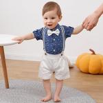 DISAUR Baby Boy Clothes Suits,Infant Gentleman Outfits Short Sleeves Romper +BowTie + Suspender Pants Wedding Set 0-18 Months(Blue,0-3Months) by 