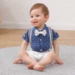 DISAUR Baby Boy Clothes Suits,Infant Gentleman Outfits Short Sleeves Romper +BowTie + Suspender Pants Wedding Set 0-18 Months(Blue,0-3Months) by 