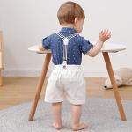 DISAUR Baby Boy Clothes Suits,Infant Gentleman Outfits Short Sleeves Romper +BowTie + Suspender Pants Wedding Set 0-18 Months(Blue,0-3Months) by 