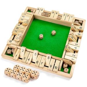ropoda Shut The Box Dice Game Wooden (2-4 Players) for Kids & Adults [4 Sided Large Wooden Board Game, 8 Dice + Shut The Box Rules] Amusing Game for Learning Addition, 12 inch by ROPODA