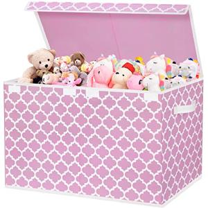 homyfort Toy Box for Girls,Kids - Large Toy Chest Organizers and Storage Boxes with Flip-Top Lid, Collapsible Container Bins for Playroom, Nursery, Closet, Living Room, 24.5"x13"x16" (Pink) by homyfort