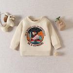 Baby Boys Girls French Terry Crewneck Sweatshirt Letter Printed Casual Sweater Tops Shirts Clothes Hooded Sweat Top Beige from Generic