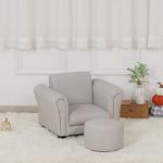 Kids Sofa Chair with Ottoman/PVC Leather Toddler Couch with Plastic Legs/Upholstered Children Armchair for Kids Under 4 Years Old/Single Seat with Stool (Light Gray) by Getifun