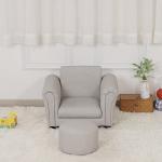 Kids Sofa Chair with Ottoman/PVC Leather Toddler Couch with Plastic Legs/Upholstered Children Armchair for Kids Under 4 Years Old/Single Seat with Stool (Light Gray) by Getifun