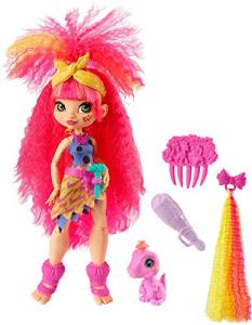 Cave Club Emberly Doll (8 â 10-inch, Pink Hair) Poseable Prehistoric Fashion Doll with Dinosaur Pet and Accessories, Gift for 4 Year Olds and Up [Amazon Exclusive] by Mattel