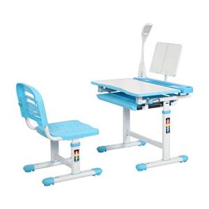 Diroan Kids Functional Desk and Chair Set, Height Adjustable Children School Study Desk with Tilt Desktop, Book Stand, LED Light, Metal Hook and Storage Drawer for Boys Girls Blue from Diroan