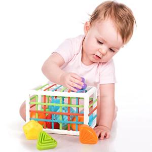 Baby Shape Sorter Toy, Montessori Toys, Developmental Toys for 1 Year Old, Storage Cube Bin & 6 Sensory Shape Blocks, Toddler Toys Age 1-2, Fine Motor Skills, Boy Girl Birthday Gifts (+6 Ocean Balls) from Tiyol creations
