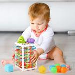 Baby Shape Sorter Toy, Montessori Toys, Developmental Toys for 1 Year Old, Storage Cube Bin & 6 Sensory Shape Blocks, Toddler Toys Age 1-2, Fine Motor Skills, Boy Girl Birthday Gifts (+6 Ocean Balls) from Tiyol creations