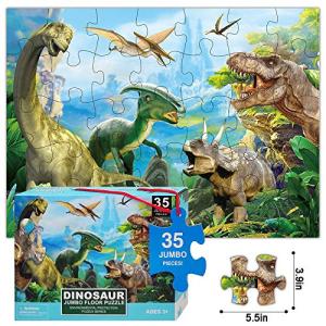 Dinosaur Jigsaw Puzzle for Kids Age 3-5 4-8 Year Old, 35 Piece Jumbo Toddler Floor Puzzle for Kid Boy Girl Learning Educational Toy Gift Box by WolRover