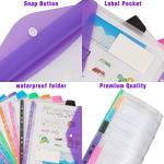 FYY 12PCS Binder Pocket, Clear Binder Organizer File Folders for 3 Ring, 11 Holes, A4 Letter Size Poly Document Envelopes Pouch with Snap Button & Label for School Office Supplies, 1 from FYY