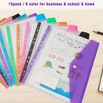 FYY 12PCS Binder Pocket, Clear Binder Organizer File Folders for 3 Ring, 11 Holes, A4 Letter Size Poly Document Envelopes Pouch with Snap Button & Label for School Office Supplies, 1 from FYY