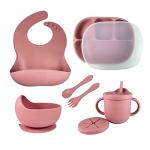 Littlesol Baby Led Weaning Supplies - Complete Silicone Baby Feeding Set - Includes Baby Plate, Spoon, Fork, Bib, Bowl, Water & Snack Cup - Food Grade Silicone BPA Free - Dishwasher Safe (Dark Pink) from littlesol