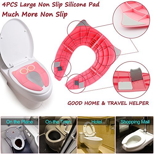 Gimars Non Slip No Falling Travel Folding Portable Potty Training Seat Fits Most Toilets, 6 Large Non-slip Silicone Pad, Home Reusable with Carry Bag for Toddlers Kids Boy Girl, Pink by Gimars