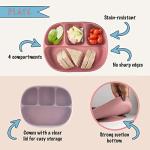 Littlesol Baby Led Weaning Supplies - Complete Silicone Baby Feeding Set - Includes Baby Plate, Spoon, Fork, Bib, Bowl, Water & Snack Cup - Food Grade Silicone BPA Free - Dishwasher Safe (Dark Pink) from littlesol