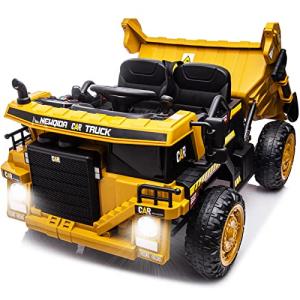 12v Ride On Dump Truck for Kids Ride On Car with Remote Control Electric Construction Vehicles with Electric Dump Bed/Shovel 2wd Power Ride-on Wheels Ride On Toys for Boys Girls, Dark Yellow from NEWQIDA