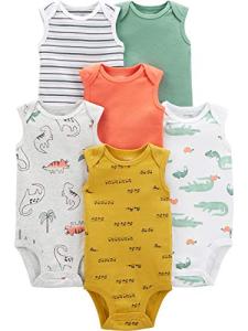 Simple Joys by Carter's Unisex Baby Sleeveless Bodysuits, Pack of 6, Trucks/Dinosaur/Alligator, 6-9 Months by Carter's Simple Joys - Private Label