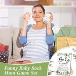 21 Pcs Baby Shower Games Include Baby Sock Hunt Sign and 20 Pair Small Cotton Baby Socks Wooden Greenery Table Sign with Holder Baby Shower Game Prize for Boy and Girl Gender Reveal Party Favors by Hoteam