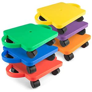 Champion Sports Scooter Board with Handles, Set of 6, Wide 12 x 12 Base - Multi-Colored, Fun Sports Scooters with Non-Marring Plastic Casters for Children - Premium Kids Outdoor Activities and Toys by Champion Sports
