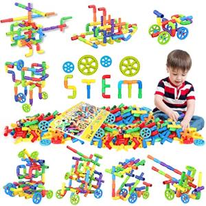 250 Pieces STEM Building Blocks, Pipe Tube Sensory Toys, Creative Tube Locks Construction Set with Wheels, with Storage Box, Preschool Educational Learning Toys, Present Gift for Boys Girls Aged 3+ by WishaLife