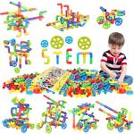 250 Pieces STEM Building Blocks, Pipe Tube Sensory Toys, Creative Tube Locks Construction Set with Wheels, with Storage Box, Preschool Educational Learning Toys, Present Gift for Boys Girls Aged 3+ by WishaLife