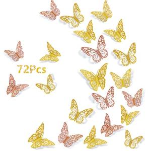 SAOROPEB 3D Butterfly Wall Decor, 72Pcs 3 Sizes 3 Styles, Removable Srickers Wall Deccor Room Mural for Party Cake Decoration Metallic Fridge Sticker Kids Bedroom Nursery Classroom Wedding Decor DIY Gift (2 Color) by SAOROPEB