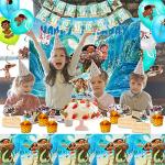 54Pcs Moana Birthday Party Supplies Set, 5*3ft Backdrop, 12 inch Latex Balloons, Cupcake, Cake Topper, Tablecloth, Hanging Swirls, Happy Birthday Banner for Moana Themed Birthday Party Supplies Decorations by JIUKUAI