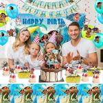 54Pcs Moana Birthday Party Supplies Set, 5*3ft Backdrop, 12 inch Latex Balloons, Cupcake, Cake Topper, Tablecloth, Hanging Swirls, Happy Birthday Banner for Moana Themed Birthday Party Supplies Decorations by JIUKUAI