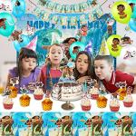 54Pcs Moana Birthday Party Supplies Set, 5*3ft Backdrop, 12 inch Latex Balloons, Cupcake, Cake Topper, Tablecloth, Hanging Swirls, Happy Birthday Banner for Moana Themed Birthday Party Supplies Decorations by JIUKUAI