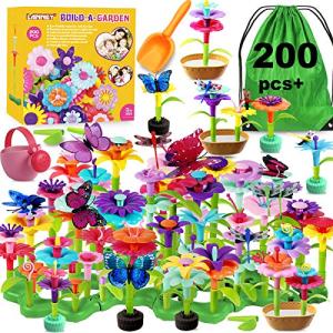 LANNEY Flower Garden Building Toys, 200 Pcs Build A Garden Toy Set for Girls Kids Age 3 4 5 6 7 Year Old Toddlers Boys, Educational Stem Toy Pretend Gardening Gifts for Birthday Christmas from LANNEY