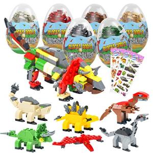 12PCS Pre Filled Easter Eggs Dinosaurs Party Favors Party Supplies Building Blocks Mini Animal Educational Toy Stacking Block Sets Science STEM Gift for Boys & Girls Kids Age 6+ by JGM