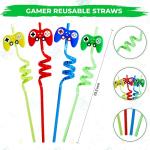 76 Pcs Video Game Party Favors - 16 Set of Reusable Gamer Drinking Straws with Gaming Party Cups and 44 PCs Tattoos for Kids Gamer Birthday Party Supplies from Empire Party Supply