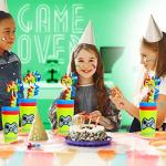 76 Pcs Video Game Party Favors - 16 Set of Reusable Gamer Drinking Straws with Gaming Party Cups and 44 PCs Tattoos for Kids Gamer Birthday Party Supplies from Empire Party Supply