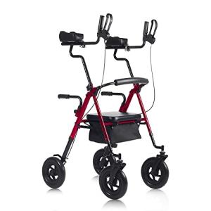 BEYOUR WALKER All-Terrain Upright Rollator Walker, Stand Up Rolling Walker with Big 10â PU Non-Pneumatic Wheels, Padded Seat and Backrest for Seniors, Burgundy by BEYOUR WALKER