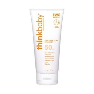 Thinkbaby SPF 50+ Baby Sunscreen â Safe, Natural Sunblock for Babies - Water Resistant Sun Cream â Broad Spectrum UVA/UVB Sun Protection â Vegan Mineral Sun Lotion, 6oz by thinkbaby