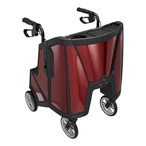 Motivo Tour Rolling Walker for Seniors, Upright - Folding 4-Wheel Rollator with Tray, Cup Holders, Seat, Storage - 300 lbs Limit, Ruby Red, 24 in x 32 in, 1 Count by Motivo Inc