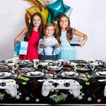 Watercolor Video Game Party Supplies Set - Gaming Party Tableware for Boys Birthday Dinner Dessert Cake Plates Cups Napkins Serves 16 Guests 64 PCS by 