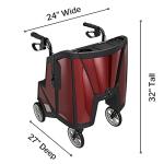 Motivo Tour Rolling Walker for Seniors, Upright - Folding 4-Wheel Rollator with Tray, Cup Holders, Seat, Storage - 300 lbs Limit, Ruby Red, 24 in x 32 in, 1 Count by Motivo Inc