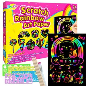 RMJOY Art-Craft Scratch Paper for Girls: Rainbow Magic Art Drawing Pads Leaning Supplies Set for Kids Teen 4-12 Years Old Preschool Girl Toy Game Gift for Birthday Party Favor|Coloring Fun|DIY Project by RMJOY
