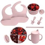 Baby Led Weaning Supplies - CSFICTS Baby Feeding Set - Silicone Suction Bowls, Divided Plates, Straw Sippy Cup - Toddler Self Feeding Eating Utensils Dishes Set with Bibs, Spoons, Fork - 6 Months from Shenzhen Ruidasen Technology Co., Ltd.