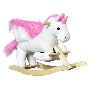 Qaba Kids Rocking Horse, Wooden Plush Ride-On Unicorn Chair Toy with Lullby Song for 18-36 Months Children from Aosom LLC