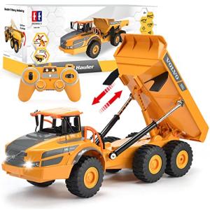 Volvo RC Truck Dump Truck RC Articulated Hauler with Rechargeable Battery 120 Min Play Time RC Toy Construction Truck for All Adults & Kids by DOUBLE E