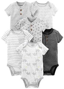 Simple Joys by Carter's Baby Boys' Short-Sleeve Bodysuit, Pack of 6, Black/White/Grey, 0-3 Months by Carter's Simple Joys - Private Label