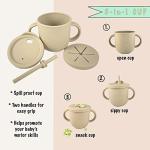 Littlesol Baby Led Weaning Supplies - Complete Silicone Baby Feeding Set - Includes Baby Plate, Spoon, Fork, Bib, Bowl, Water & Snack Cup - Food Grade Silicone BPA Free - Dishwasher Safe (Beige) by littlesol