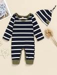 Infant Newborn Baby Boy Clothes Stripe Cotton Romper Long Sleeve Jumpsuit Hat Baby Boys Fall Winter Outfit 0-3 Months from OKGIRL