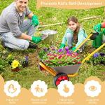 Costzon Kids Wheelbarrow, Heavy Duty Metal Wheel Barrel w/ Steel Frame, Non-Slip Handles, All-Terrain Wheels for Sand, Snow, Plant Transfer, Outdoor Play for Toddlers Aged 2 Years and Up by Costzon