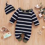 Infant Newborn Baby Boy Clothes Stripe Cotton Romper Long Sleeve Jumpsuit Hat Baby Boys Fall Winter Outfit 0-3 Months from OKGIRL