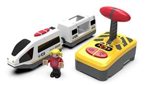 Wooden Train Set Accessories Battery Operated Locomotive Train, Remote Control Train Vehicles for Wood Tracks, Powerful Engine Train Cars Fits All Major Brands of Railway System (Battery Not Included) by May & Z