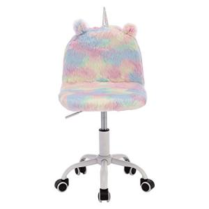 DM Furniture Cute Fuzzy Kids Chair Funny Rolling Study Desk Chair Colorful Girls Vanity Swivel Chair with White Foot from DM Furniture