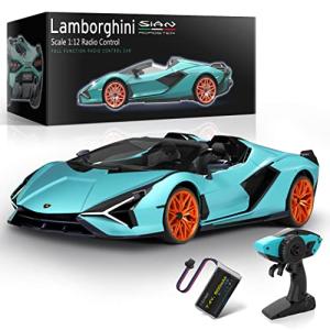 MIEBELY Lamborghini Remote Control Car, 1:12 Scale Lambo Toy Car 7.4V 900mAh Officially Licensed 12Km/h Fast Rc Cars with Led Light 2.4Ghz Model Car for Adults Boys Girls Birthday Ideas Gift - Blue from JIANFENGYUAN TOYS